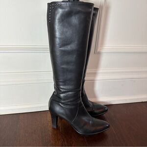 Black Leather Knee-High Boots - 7